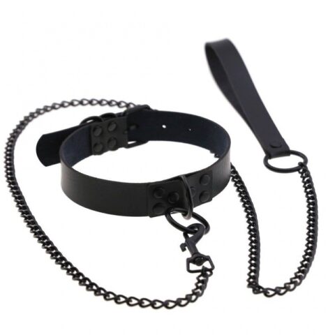 Bdsm Collar Necklace Slave Leash Steel Chain- Κολάρο Με Λουρί