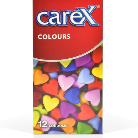 Χρωματιστά Προφιλακτικά Carex Colours με πολλαπλές γεύσεις και ραβδώσεις 12Τμχ