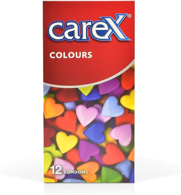 Χρωματιστά Προφιλακτικά Carex Colours με πολλαπλές γεύσεις και ραβδώσεις 12Τμχ