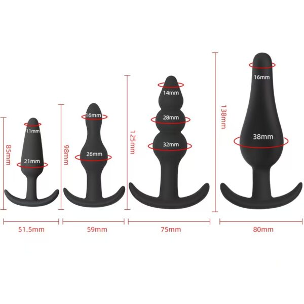Set 4 anal plug σιλικόνης μαύρες