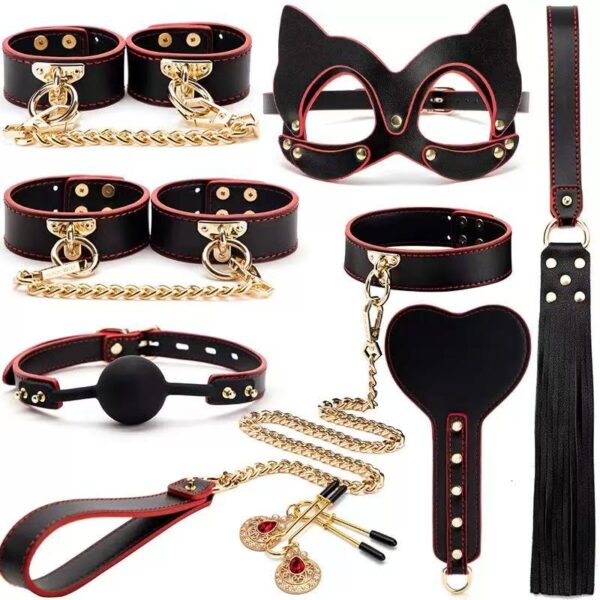 Δερμάτινο BDSM Set Μαύρο 8 τεμαχίων
