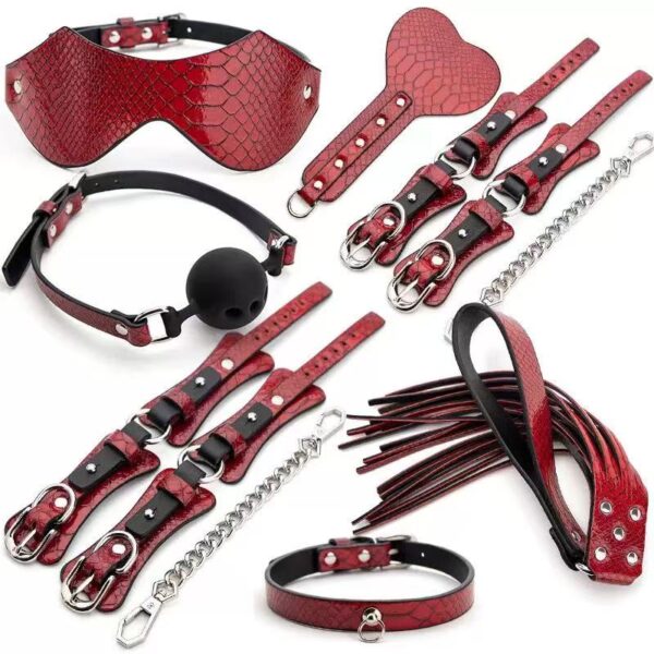 Δερμάτινο κόκκινο bdsm set