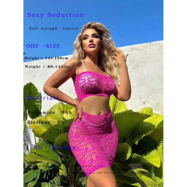 Sexy σετ ροζ παραλίας δαντέλα