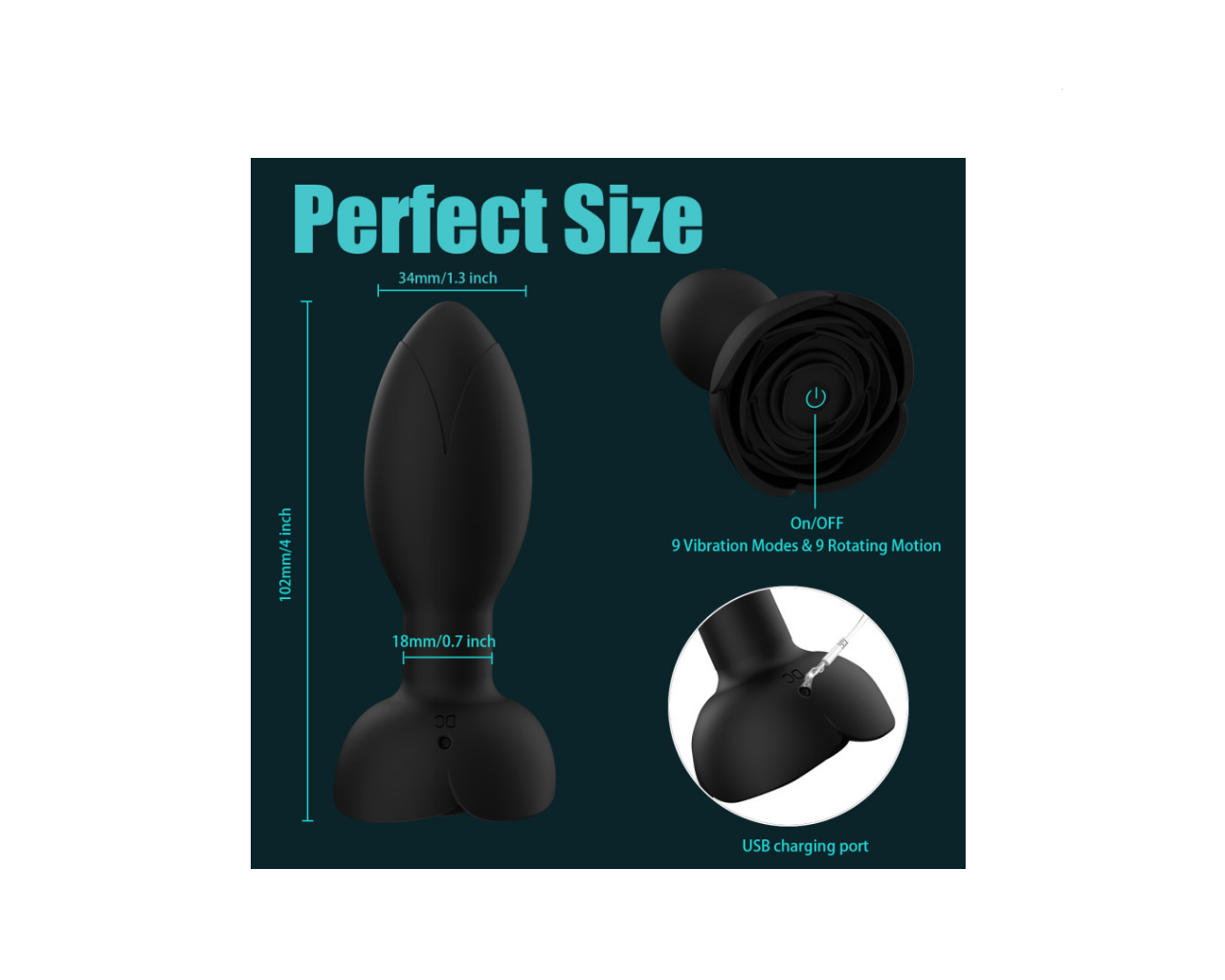 Μαύρη Πρωκτική Σφήνα με έλεγχο μέσω app και περιστροφή 360° - Image 3