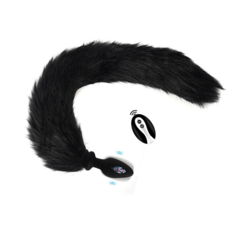 Πρωκτική Σφήνα με Δόνηση και Τηλεχειριστήριο και Ουρά Μαύρη