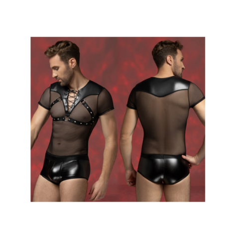 Ανδρικό Μαύρο Διχτυωτό Bodysuit με Λεπτομέρειες