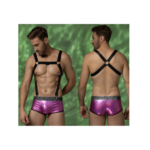 Bondage Ανδρικό Σετ με Harness και Μωβ Boxer Σορτς