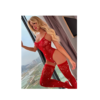 Κόκκινο Διχτυωτό Lingerie Σετ με Strass και Κάλτσες - Image 4