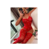 Κόκκινο Διχτυωτό Lingerie Σετ με Strass και Κάλτσες - Image 5