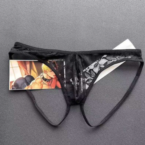 Ανδρικό Μαύρο Σέξι Εσώρουχο με Δαντέλα Men's Black Sexy Underwear with Lace