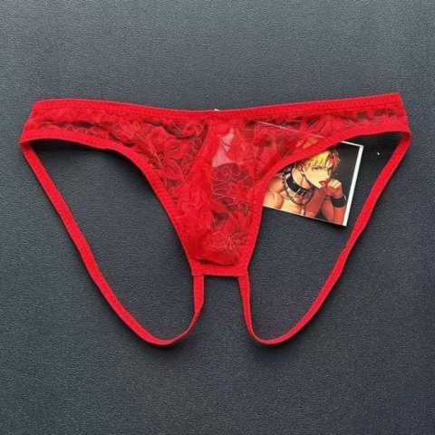 Ανδρικό Κόκκινο Σέξι Εσώρουχο με Δαντέλα Men's Red Sexy Underwear with Lace