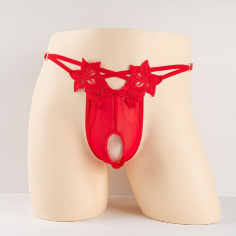 Ανδρικό Εσώρουχο Κόκκινο String με Λουλούδια Men's Underwear Red String with Flowers