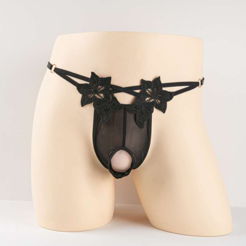 Ανδρικό Εσώρουχο Μαύρο String με Λουλούδια Men's Underwear Black String with Flowers