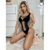 Μαύρο Κορμάκι με Σχέδιο Δίχτυ Black Bodysuit with Fishnet Pattern
